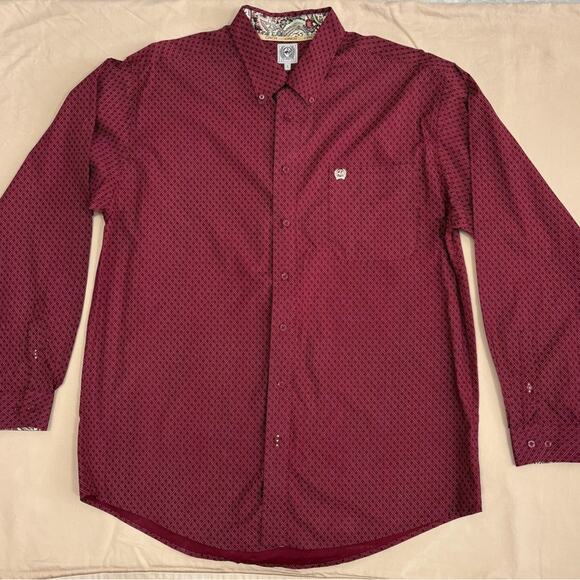 Cinch Red Men’s Long Sleeve Button Down Shirt Classic Fit Size Large - Picture 1 of 10